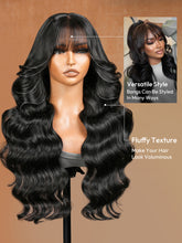 Pre-Everything Customized Wave Wig Black Fluffy Natural With Curtain Bangs Wig