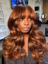 Cinnamon Brown Pre-Everything Loose Wave Wig Colored Glueless Lace Wigs With Bangs