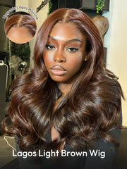 Light Brown Glueless Upgrade M-Shaped Hairline Wig With Loose Body 100% Human Hair 13x4 Undetectable Lace Front Wig