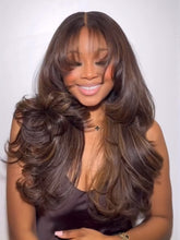 Glueless Chestnut Brown Colored Wigs Ready To Go Loose Body Wave Fluffy Curtain Bangs Human Hair Wig