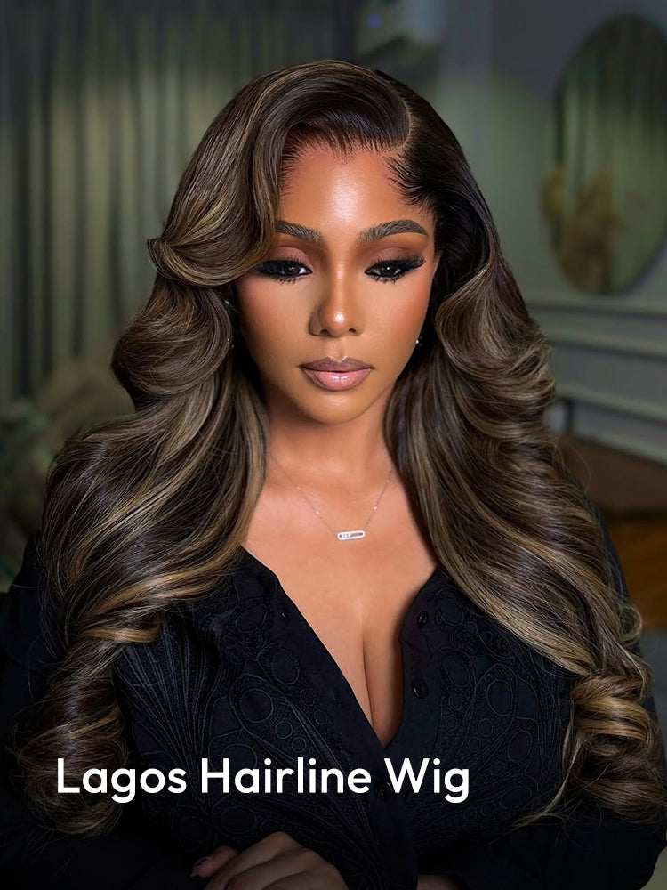 Lagos Hairline Colored Wig Black And Honey Blonde Highlight With Body Wave 13x4 Lace Front Wigs