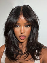 Glueless Chic Layered Cut Bob Wig 5x7 Lace Closure Human Hair Wig With Bangs