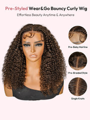 Pre-Styled #4 Dark Brown Jerry Curly Wigs Pre-Cut Ready To Go 13x4 Glueless Lace Front Wigs With Baby Hair