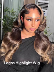 Lagos Hairline Colored Wig Black And Honey Blonde Highlight With Body Wave 13x4 Lace Front Wigs