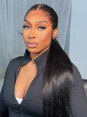 Natural Lagos Hairline Straight 13x6 HD Transparent Lace Front Wig Human Hair No Glue Needed