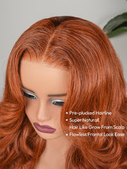 Burnt Orange Pre-Everything Ocean Wave Wig Colored Human Hair Glueless Lace Wigs