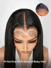 13x6 HD Lace Front Wig With Natural Balck Straight M Hairline with Baby Hair 300% High Density With Bouncy Human Hair