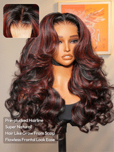 Cherry Cola Red Highlight Layered Cut Customized Wave Human Hair Pre-Everything Wig