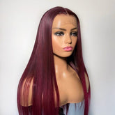 1B/99J 99J Colored Lace Front Wigs Straight Pre Plucked Human Hair With Baby Hair