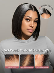 Natural Black M Hairline Bob Straight Wig 10-14Inch 13x6 Lace Frontal Wig