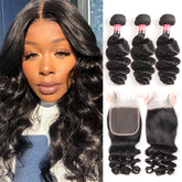 100% Brazilian Virgin Hair Loose Wave Weave 3 Bundles And 4*4 Lace Closures