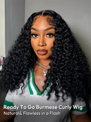 West Kiss Burmese Curly Wave 5x7 Human Hair Lace Front Wigs With 250% Density Ready To Go Wig Natural Hairline