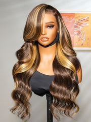 Glueless Honey Blonde Highlight Wigs Loose Body Wave Wigs 13x6 Lace Front Human Hair Wigs