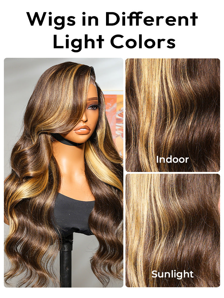 Glueless Honey Blonde Highlight Wigs Loose Body Wave Wigs 13x6 Lace Front Human Hair Wigs