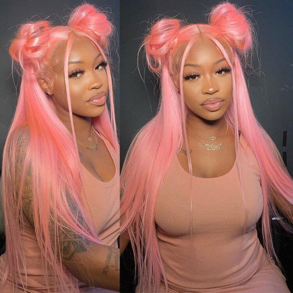 Rose Pink Wig Ready To Go Natural Light Pink Straight Hair Glueless 5*5 Lace Wigs