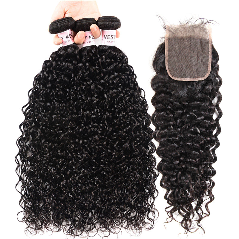 Brazilian Natural Wave 3 Bundles Hair With 4*4 Hair Closures Water Waves