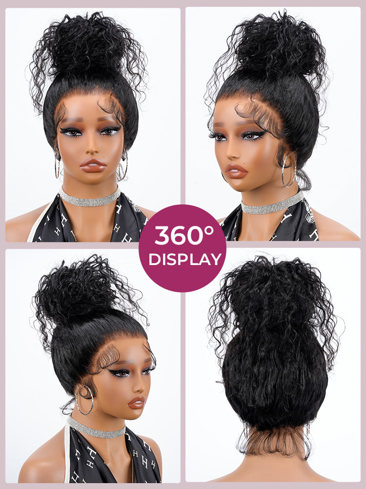 Glueless Invisi-Drawstring Flexible Fit 360 Lace Frontal Wigs Jerry Curly Wigs With Bleached Knots