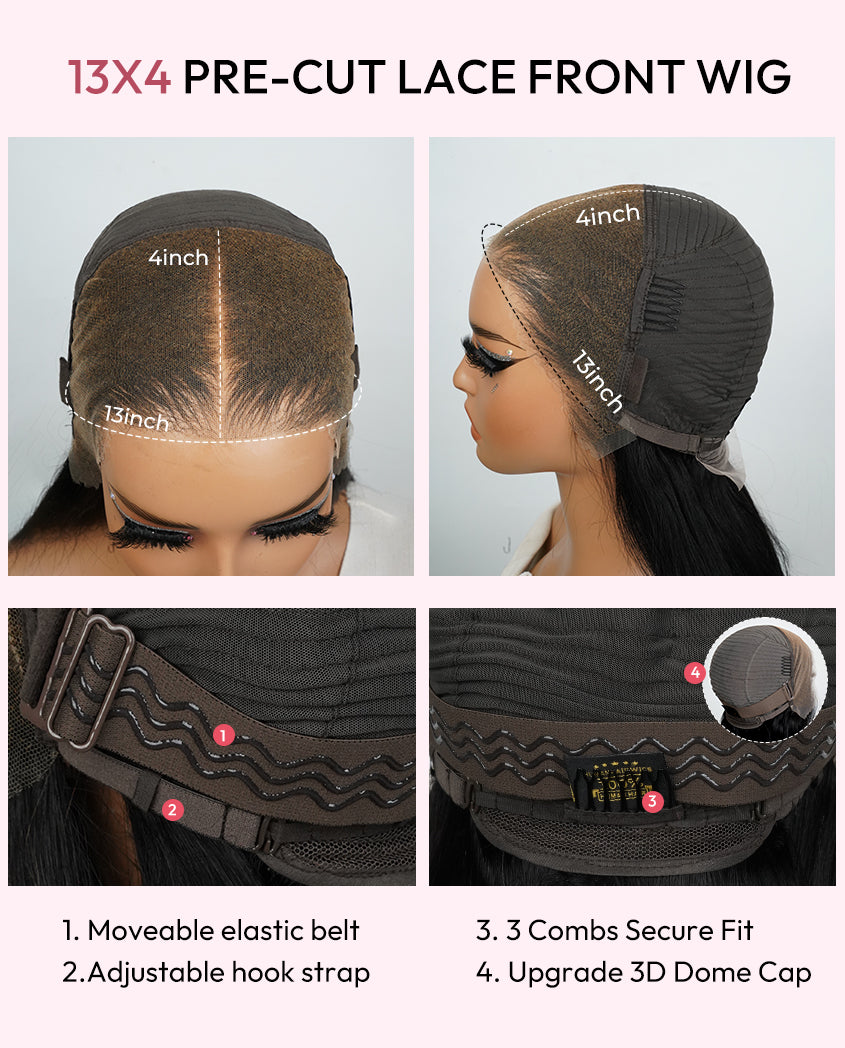 Pre-Styled Natural Black 10-14Inch Short Bob Wigs Ready To Go Pre-Cut 13x4 No Need Glue Lace Front Wigs