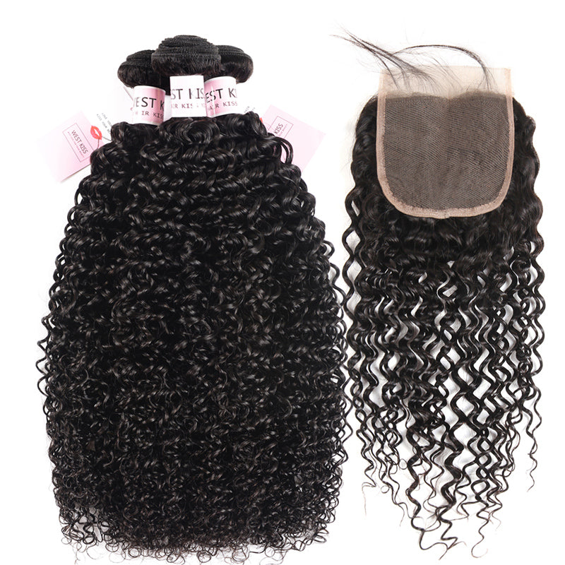 Curly Hair Products 3PC Curly Weaves With Closures 4x4 Lace Closures