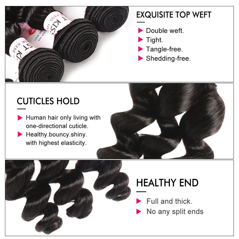 Loose Wave 3 Bundles With 13x4 Lace Frontal Human Hair Weave With Closure