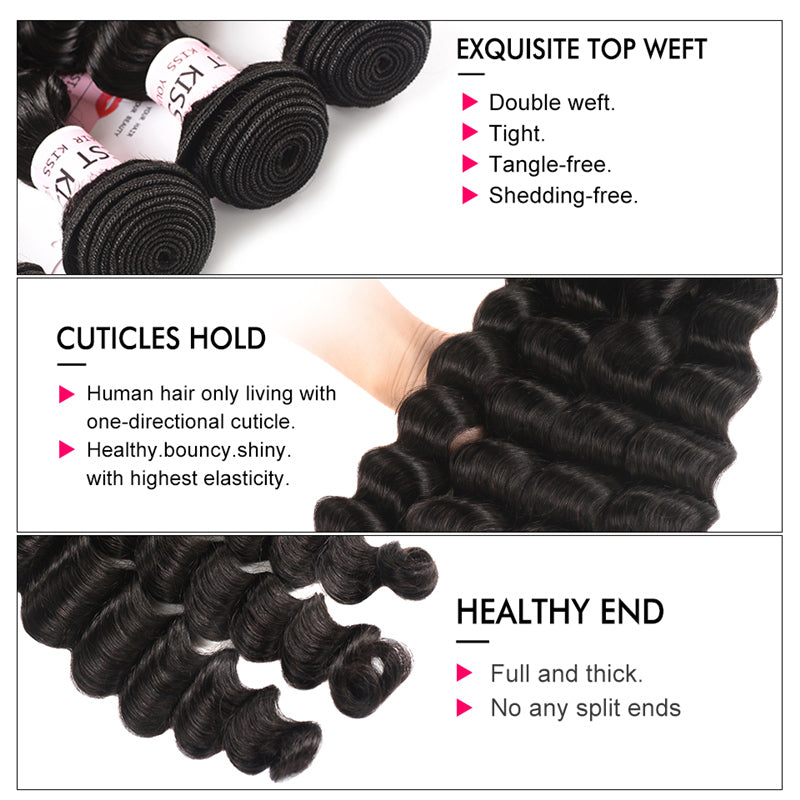 Loose Deep 3pc Weaves With Closures 4*4 Lace Closures Human Hair Extensions