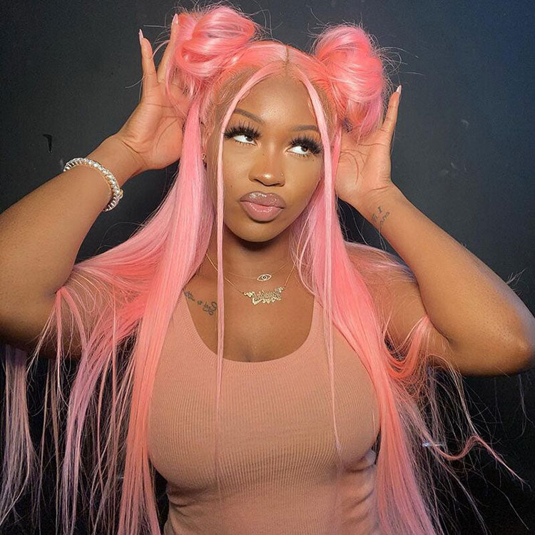Rose Pink Wig Ready To Go Natural Light Pink Straight Hair Glueless 5*5 Lace Wigs