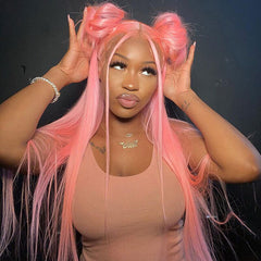 Rose Pink Wig Ready To Go Natural Light Pink Straight Hair Glueless 5*5 Lace Wigs