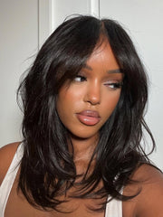 Glueless Chic Layered Cut Bob Wig 5x7 Lace Closure Human Hair Wig With Bangs