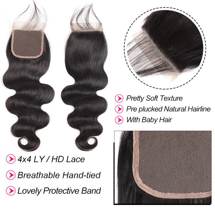 Virgin Body Wave Weave 3 Bundle Hair Deals With Closure Malaysian Hair For Sale