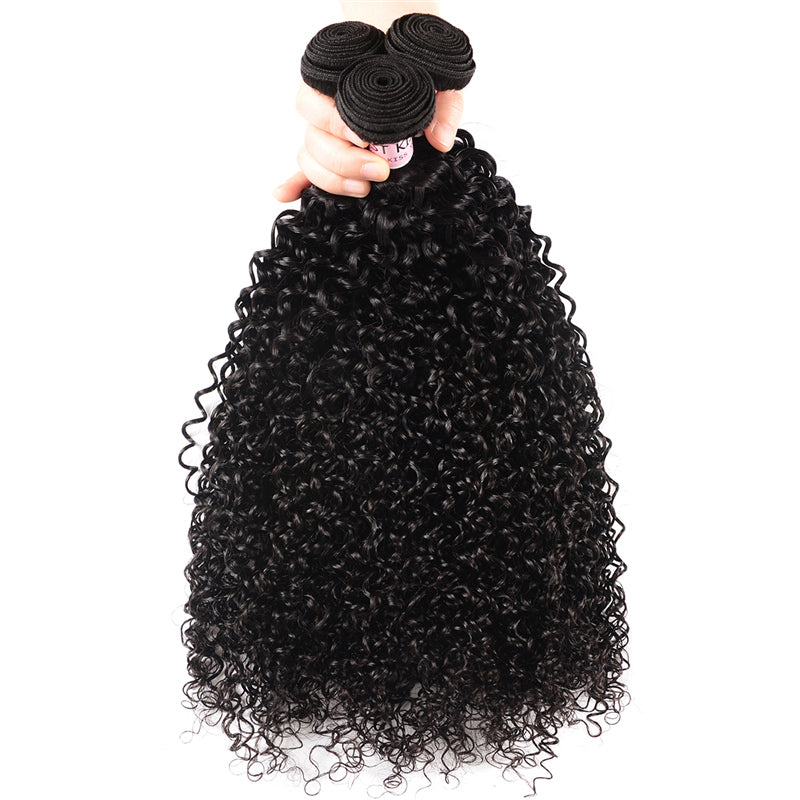 Virgin Curly Hair 3 Bundles with 13x4 Lace Frontal Curly Afro Human Hair Weave