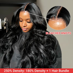 250% Density Body Wave Wig Human Hair HD Lace Wigs With Bleached Knots