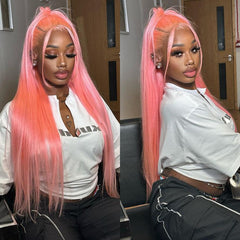 Rose Pink Wig Ready To Go Natural Light Pink Straight Hair Glueless 5*5 Lace Wigs