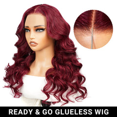 Glueless Ready To Go Wigs - 99J Burgundy Body Wave Lace Wigs On Dark Skin