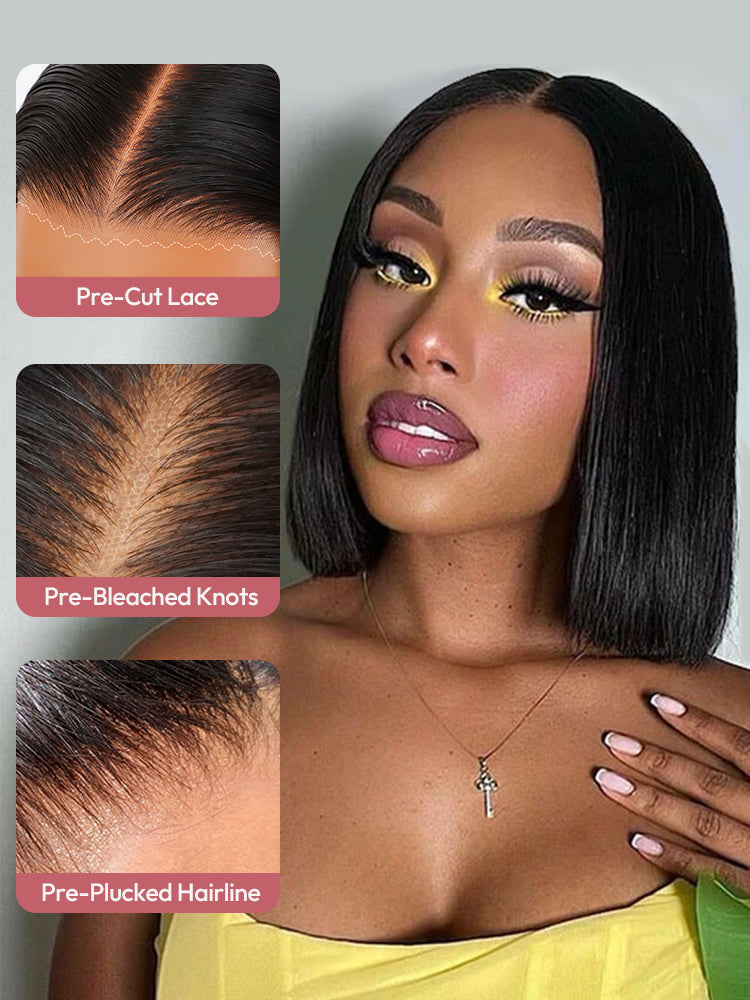 Glueless Ready To Go Wigs - Short Straight Wigs Super Invisible LY Lace Bob Wigs Human Hair