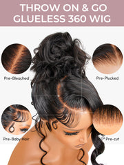 Glueless Invisi Drawstring 360 Lace Wig Throw on&go Side Part Body Wave Pre-Max Lace Front Wig