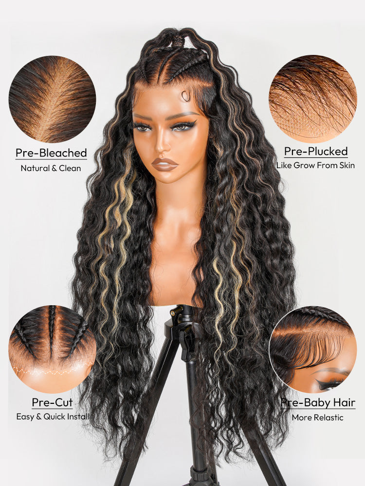 Glueless Highlight Stylist Wig Ready to Go Pre-Max Crimped Wavy 13x6 Lace Front Wig