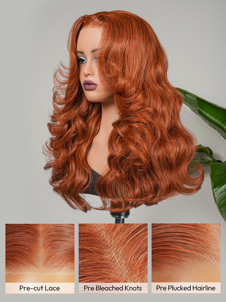 Burnt Orange Pre-Everything Ocean Wave Wig Colored Human Hair Glueless Lace Wigs