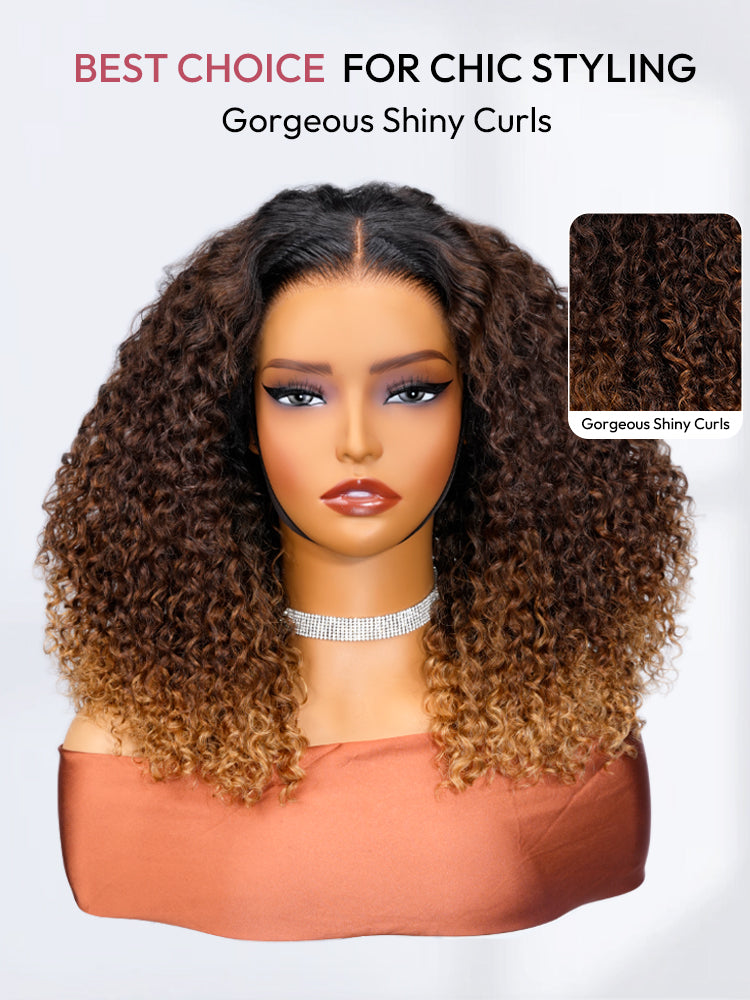 Ombre Brown And Honey Brown Jerry Curly Wig Ready To Go 5x7 Lace Frontal Wig Human Hair
