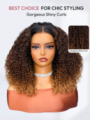 Ombre Brown And Honey Brown Jerry Curly Wig Ready To Go 5x7 Lace Frontal Wig Human Hair