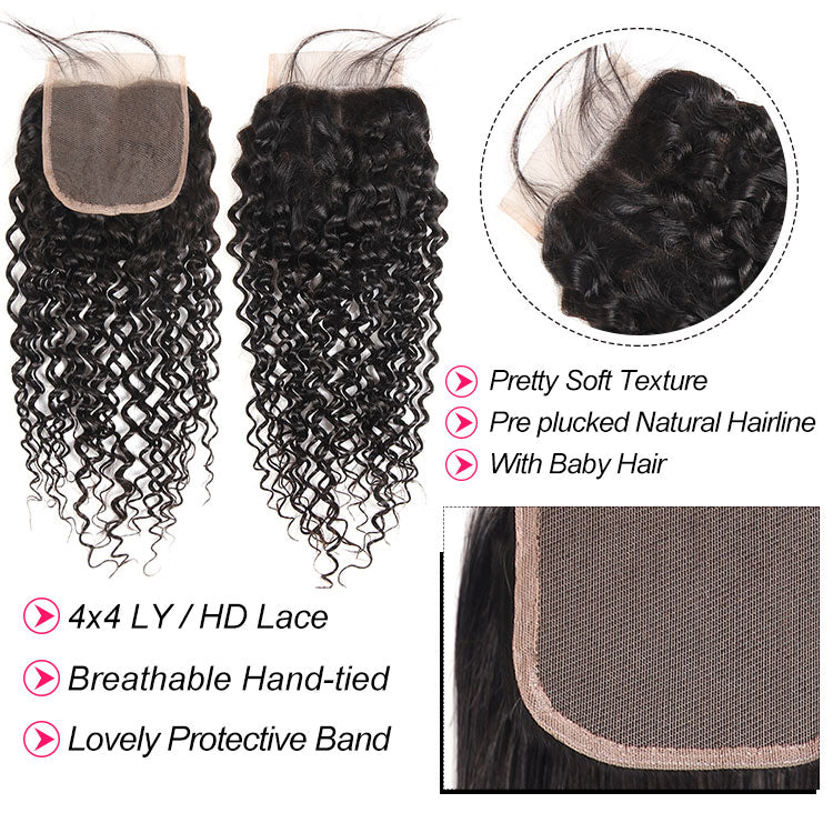 Curly Hair Products 3PC Curly Weaves With Closures 4x4 Lace Closures