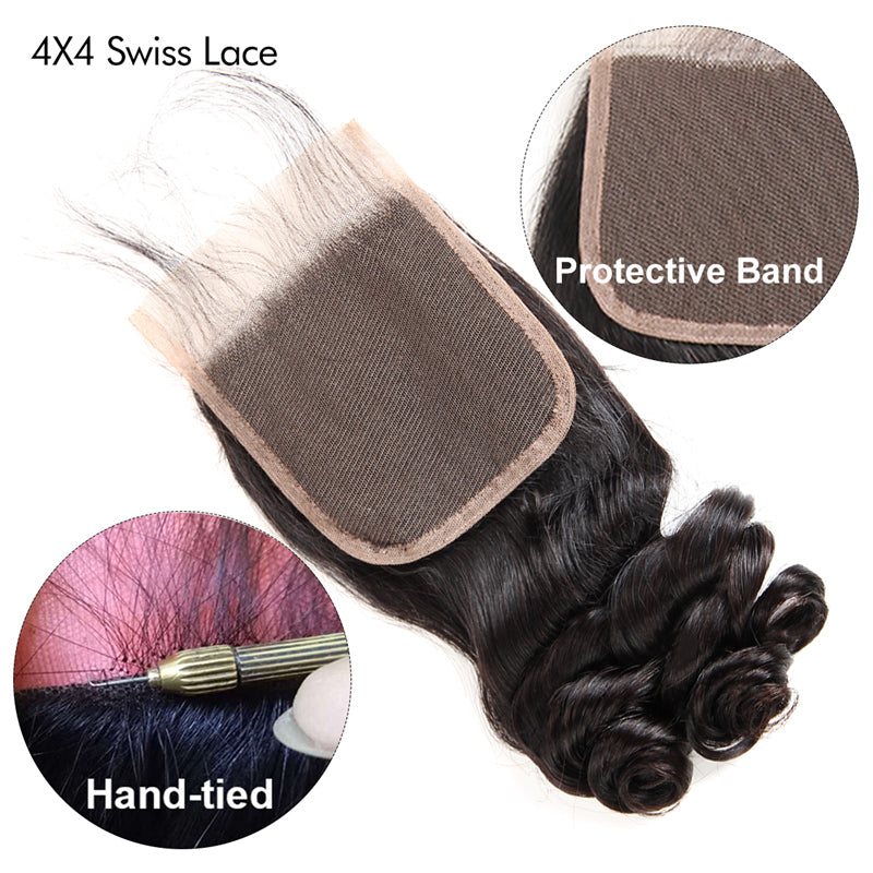 100% Brazilian Virgin Hair Loose Wave Weave 3 Bundles And 4*4 Lace Closures