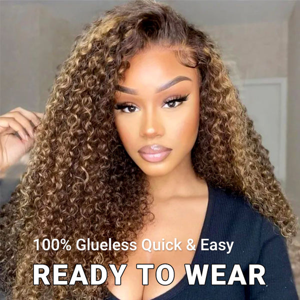 Glueless Ready To Go Wigs - Super Invisible LY Lace Highlight Curly Human Hair Wig