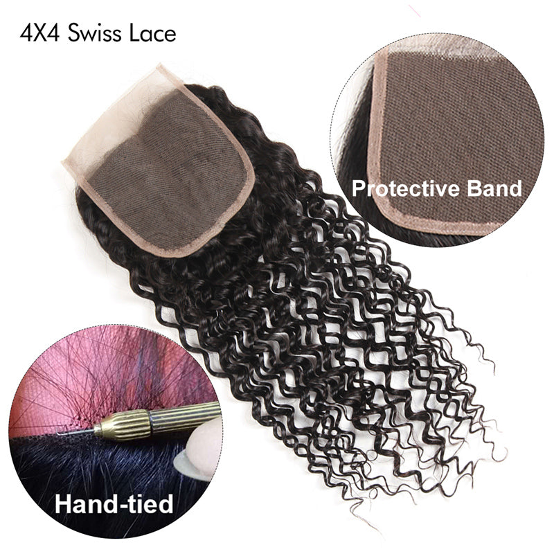Curly Hair Products 3PC Curly Weaves With Closures 4x4 Lace Closures