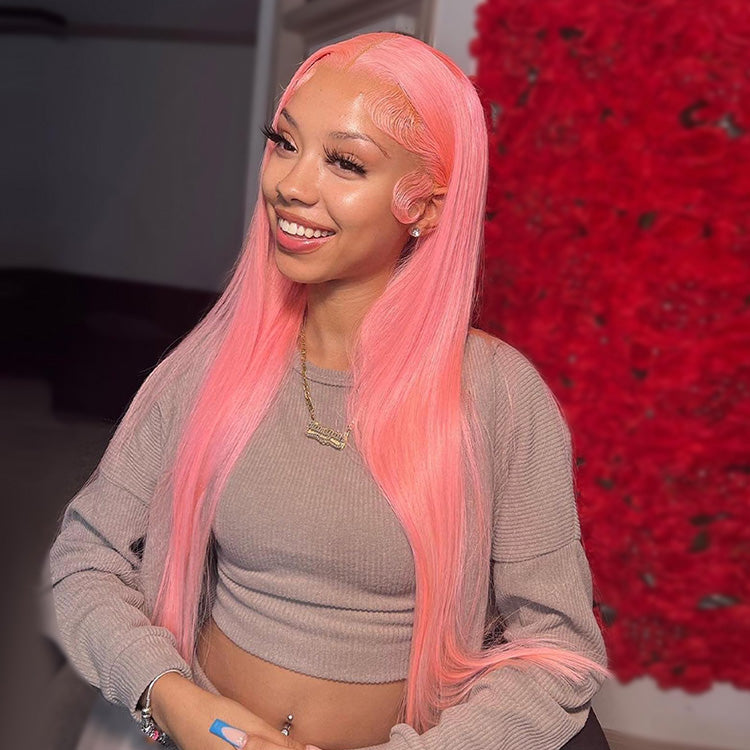 Rose Pink Wig Ready To Go Natural Light Pink Straight Hair Glueless 5*5 Lace Wigs