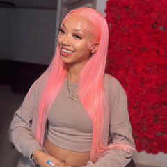 Rose Pink Wig Ready To Go Natural Light Pink Straight Hair Glueless 5*5 Lace Wigs