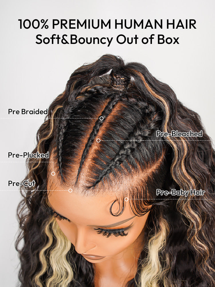 Glueless Highlight Stylist Wig Ready to Go Pre-Max Crimped Wavy 13x6 Lace Front Wig