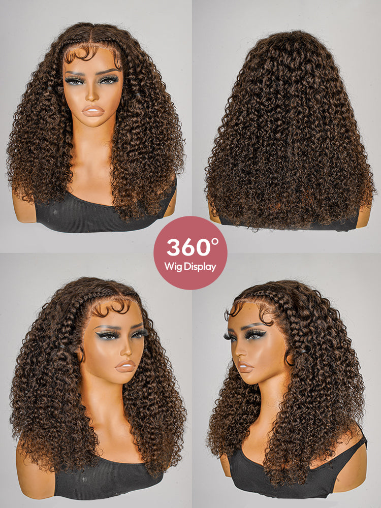 Pre-Styled #4 Dark Brown Jerry Curly Wigs Pre-Cut Ready To Go 13x4 Glueless Lace Front Wigs With Baby Hair