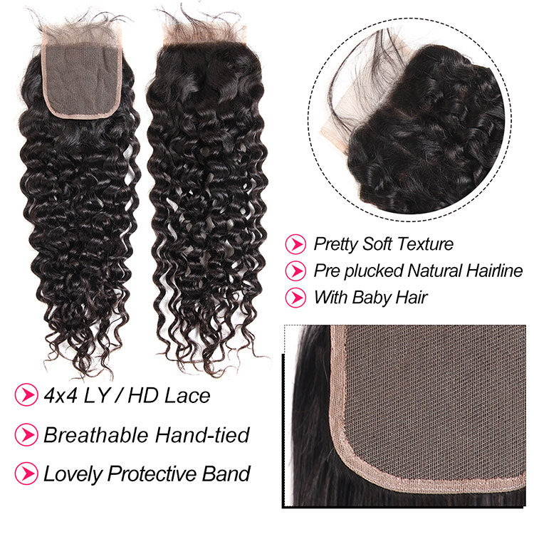 Brazilian Natural Wave 3 Bundles Hair With 4*4 Hair Closures Water Waves