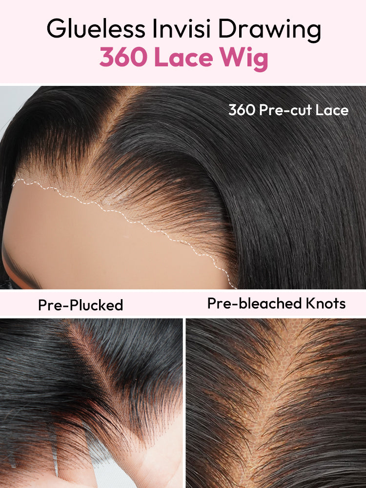 Glueless Invisi Drawstring 360 Lace Wig Throw on&go Side Part Body Wave Pre-Max Lace Front Wig