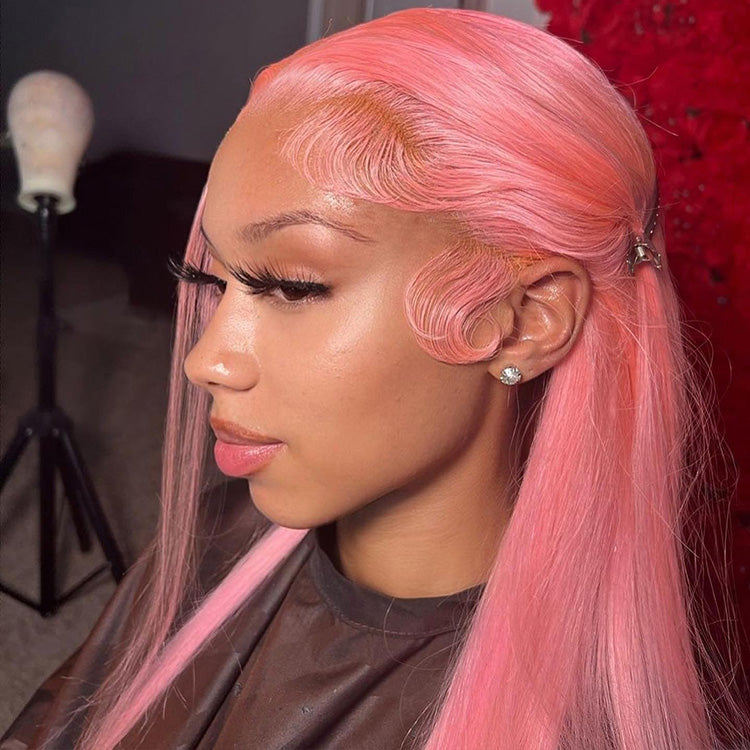 Rose Pink Wig Ready To Go Natural Light Pink Straight Hair Glueless 5*5 Lace Wigs